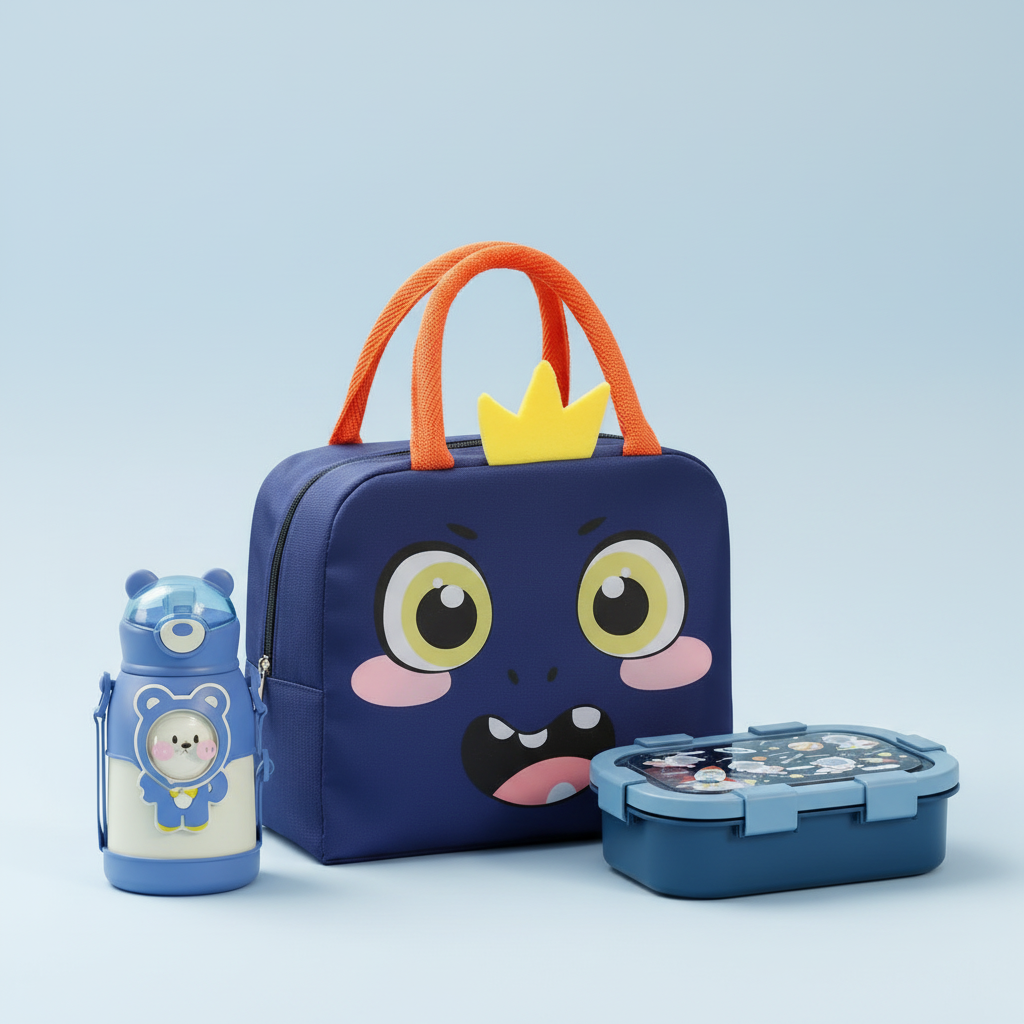 Pack Repas École Kawaii Bleu - 3 Pièces