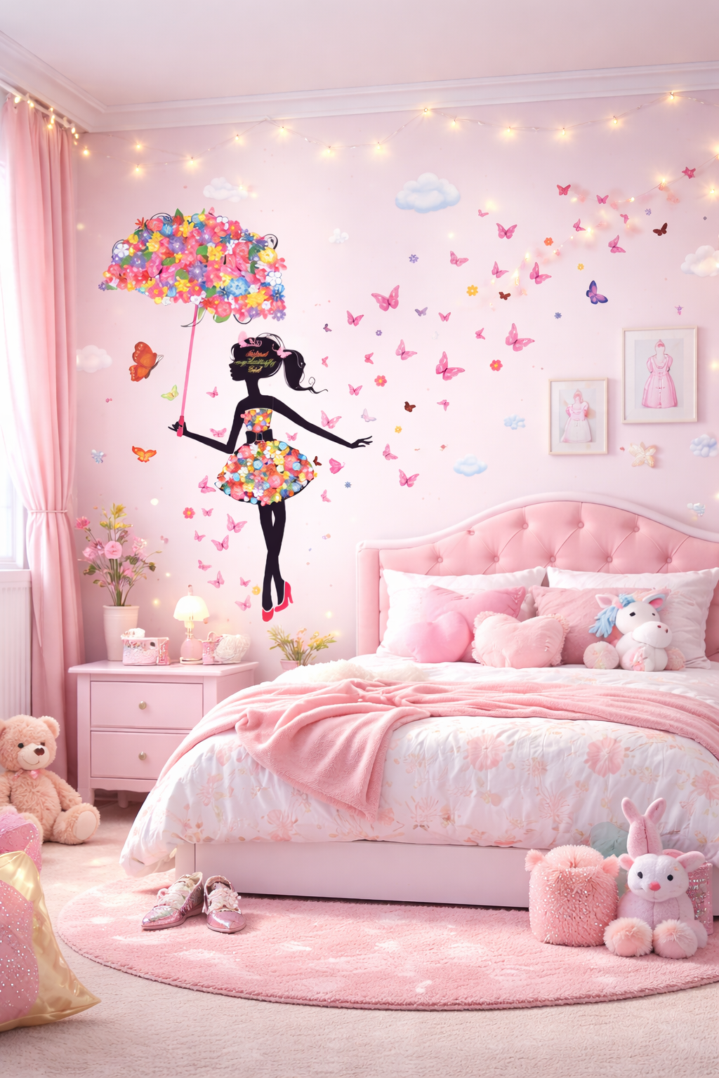 Stickers Muraux Fillette Papillons