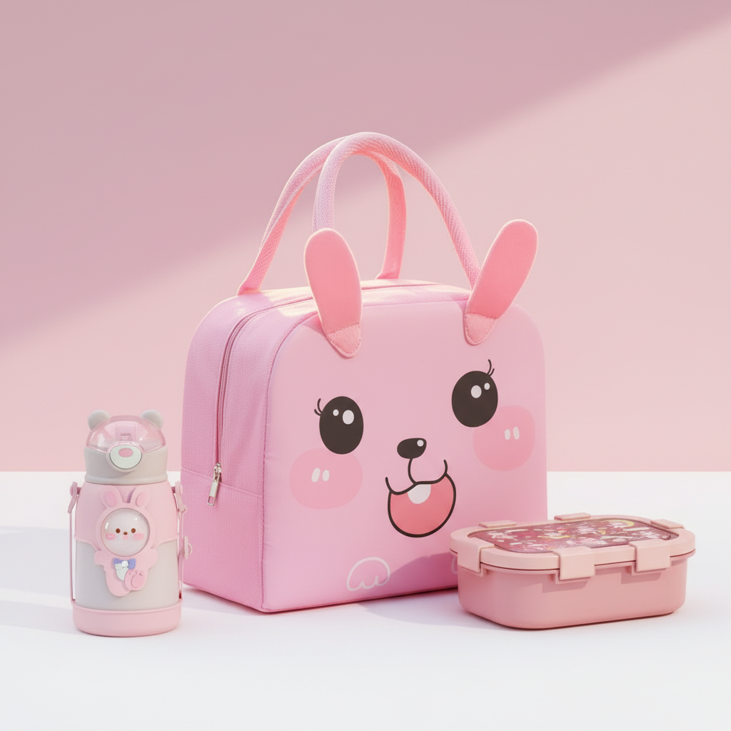 Pack Repas École Kawaii Rose - 3 Pièces