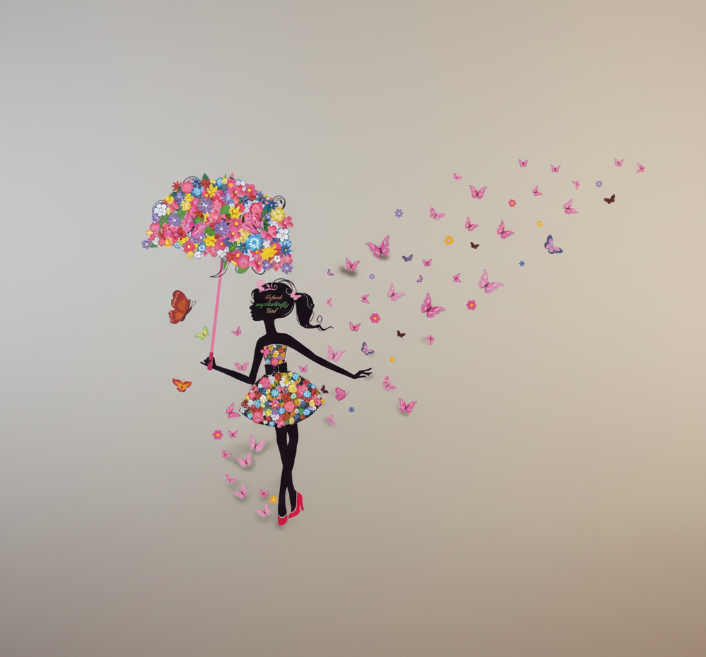 Stickers Muraux Fillette Papillons