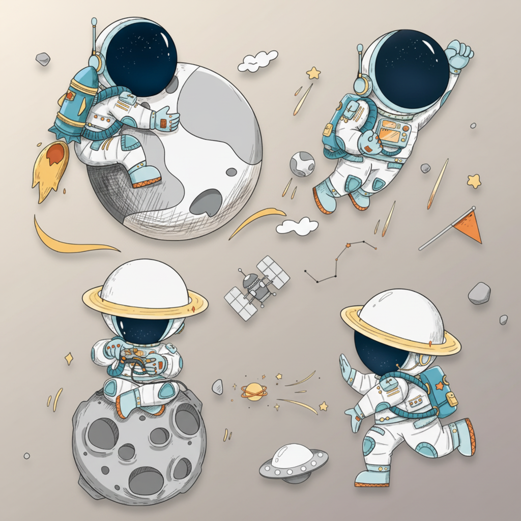 Stickers Muraux Astronautes Cartoon