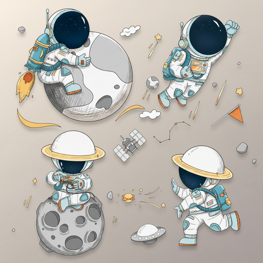 Stickers Muraux Astronautes Cartoon
